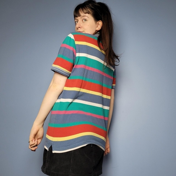 Vintage y2k rainbow stripe polo shirt - Picture 2 of 4